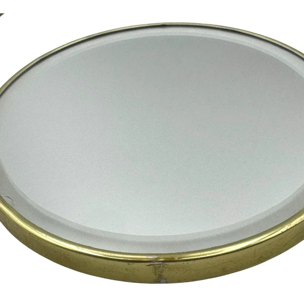 Vintage Yellow Vanity Mirror 1970s Celluloid Footed Brass 11